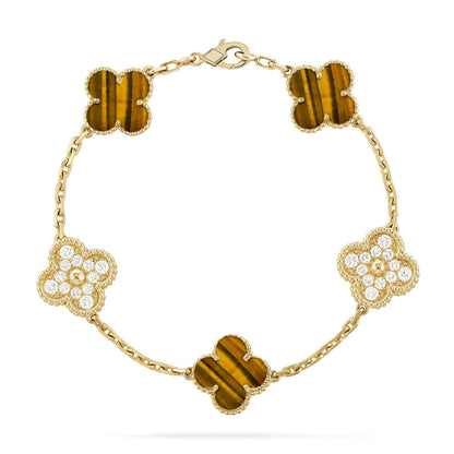 [AURORA]CLOVER 5 MOTIFS TIGER EYE BRACELET COLLECTION