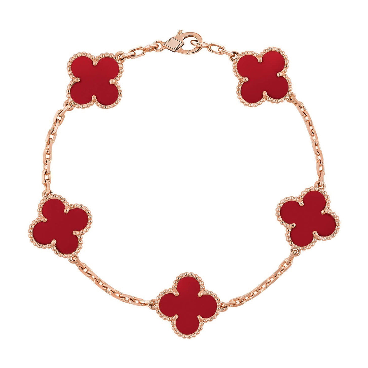 [AURORA]CLOVER 5 MOTIF RED CORNELIAN BRACELET COLLECTION