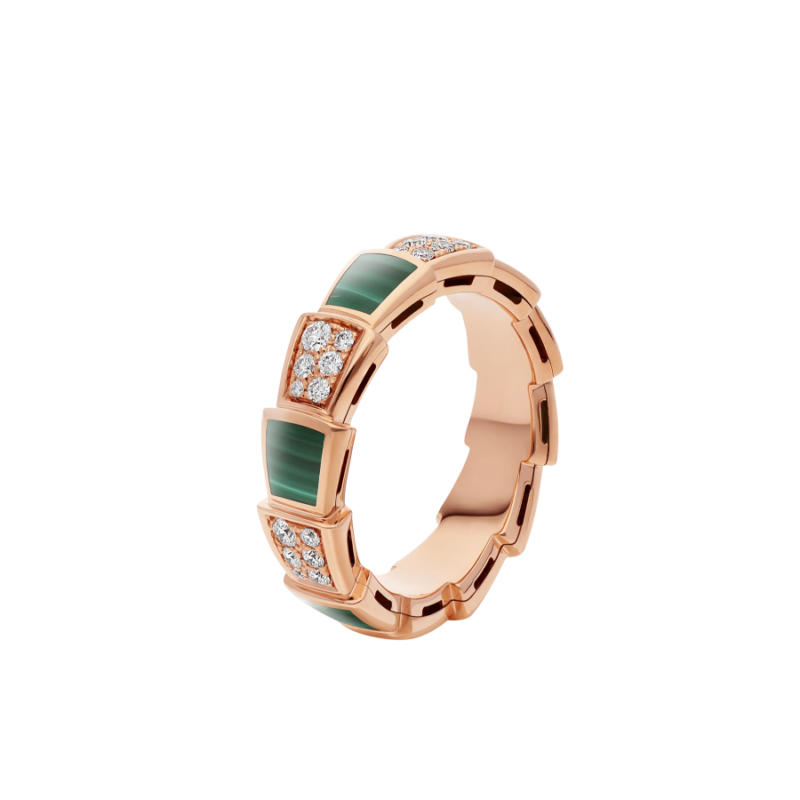 [AURORA]SERPENTI-RING ROSA GOLD MIT MALACHIT-DIAMANT GEPFLASTERT 4 MM