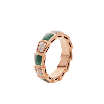 [AURORA]SERPENTI-RING ROSA GOLD MIT MALACHIT-DIAMANT GEPFLASTERT 4 MM
