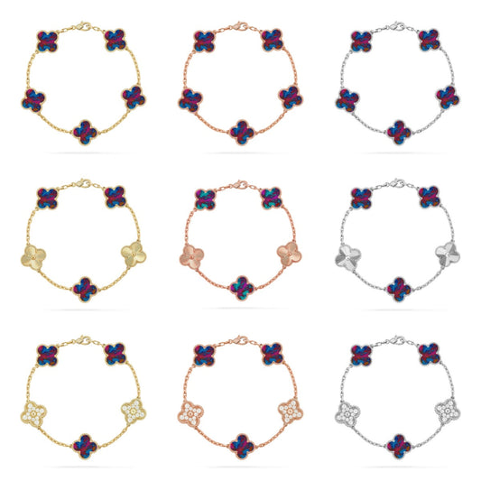 [AURORA]CLOVER 5 MOTIF COLOR GEMSTONES BRACELET COLLECTION