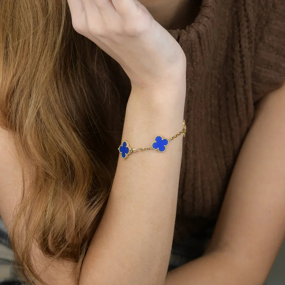 [AURORA] CLOVER 5 MOTIF BLUE AGATE BRACELET COLLECTION