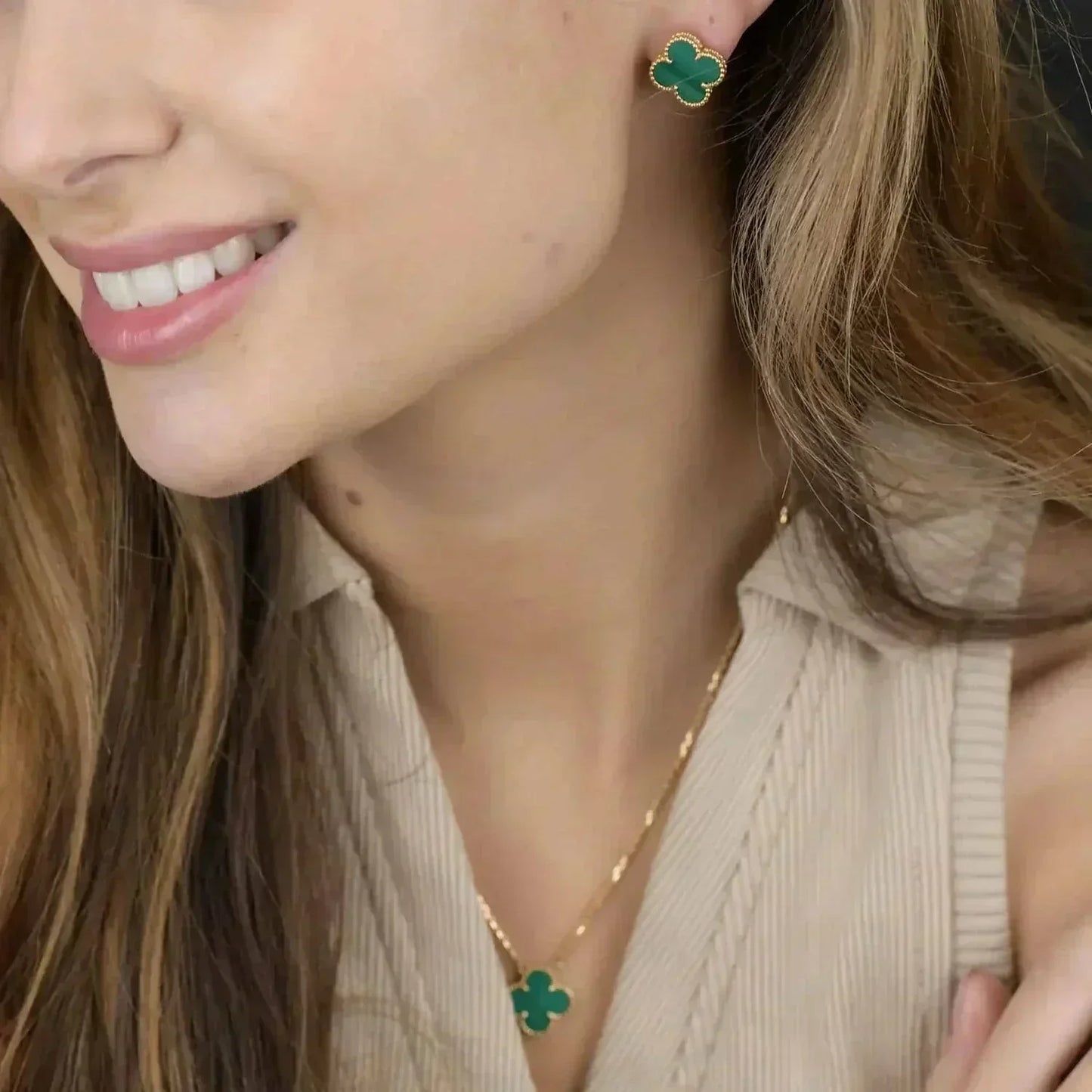 [AURORA]CLOVER MINI 9.5MM MALACHITE  EARRINGS