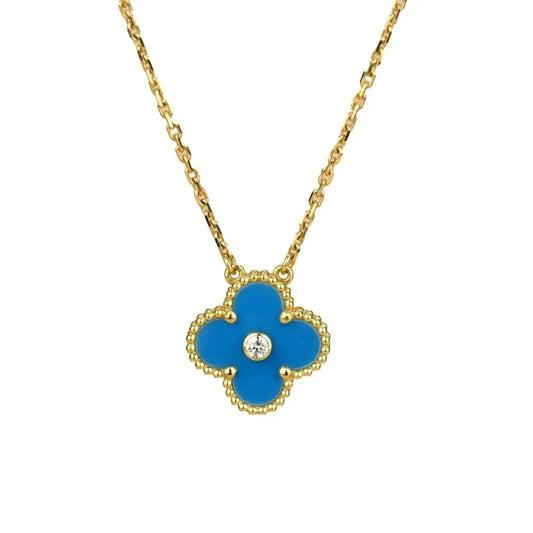 [basloveJW]CLOVER 15MM DIAMANT- UND BLAUER ACHAT-HALSKETTE