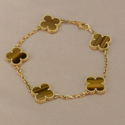 [AURORA]CLOVER 5 MOTIFS TIGER EYE BRACELET COLLECTION