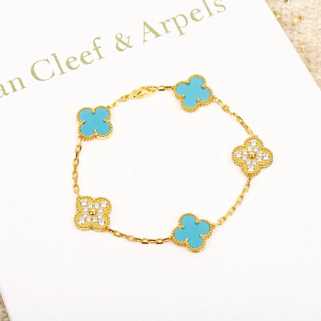 [AURORA] CLOVER 5 MOTIF TURQUOISE BRACELET COLLECTION