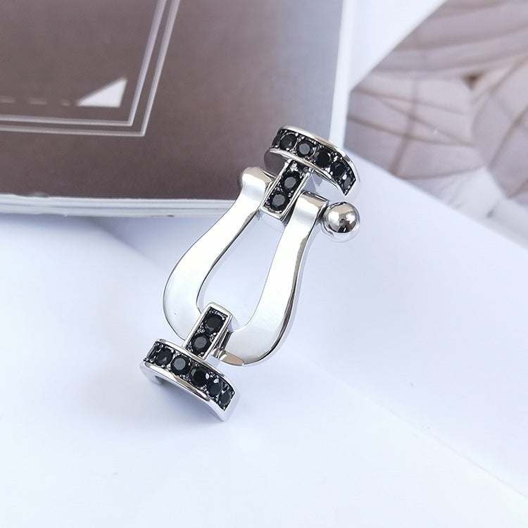 [baslovejewels]FORCE LARGE HORSESHOE BLACK DIAMOND BRACELET SILVER