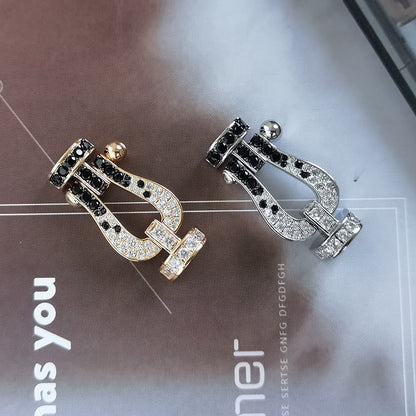 [baslovejewels]FORCE LARGE HORSESHOE BLACK WHITE DIAMOND BRACELET SILVER