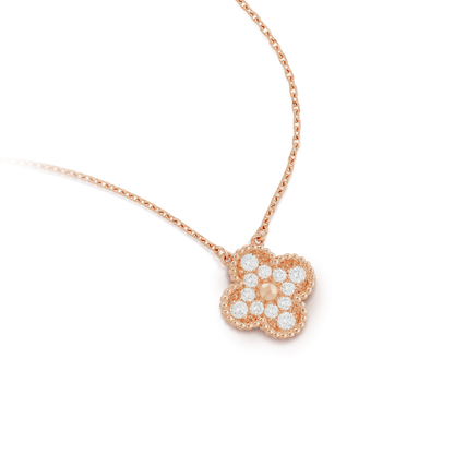 [AURORA]CLOVER 15MM DIAMOND SINGLE FLOWER NECKLACE