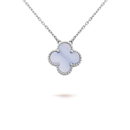 [basloveJW]CLOVER 15MM BLAUER CHALCEDON HALSKETTE SILBER