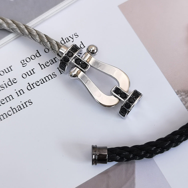 [baslovejewels]FORCE LARGE HORSESHOE BLACK DIAMOND BRACELET SILVER