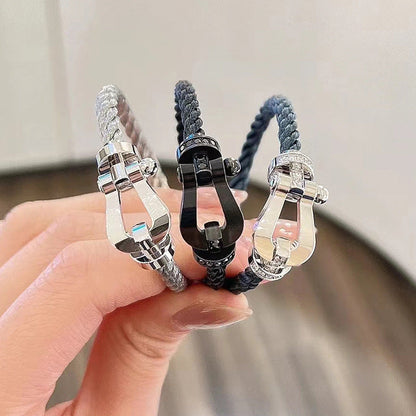 [baslovejewels]FORCE LARGE HORSESHOE HALF DIAMOND BRACELET SILVER