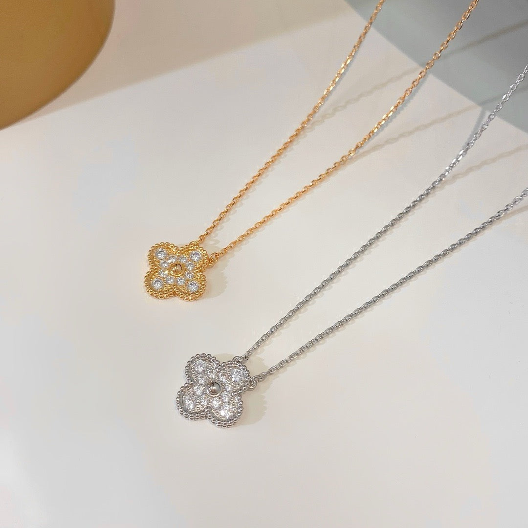 [AURORA]CLOVER 15MM DIAMOND SINGLE FLOWER NECKLACE