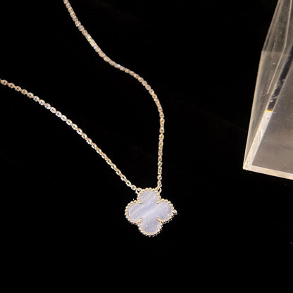 [basloveJW]クローバー 15mm ブルーカルセドニーネックレス シルバー