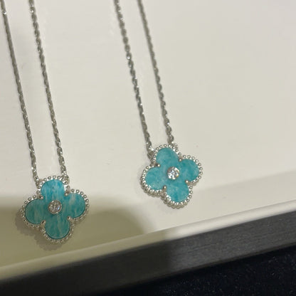 [AURORA]CLOVER 15MM DIAMOND SVRES PORCELAIN  NECKLACE SILVER