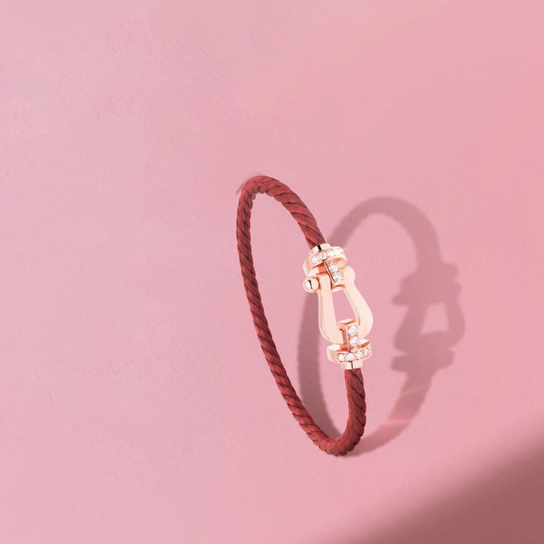 [baslovejewels]FORCE 10 HALF DIAMOND PINK GOLD RED CORDERI LARGE AND MEDIUM MODEL