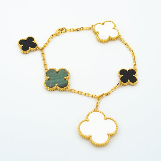 [AURORA]CLOVER BRACELET 5 MOTIFS ONYX MOP