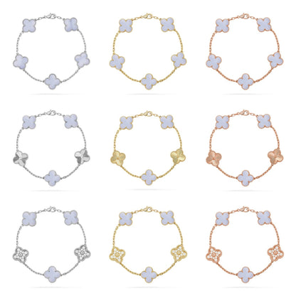 [AURORA] CLOVER 5 MOTIF PURPLE CHALCEDONY BRACELET COLLECTION