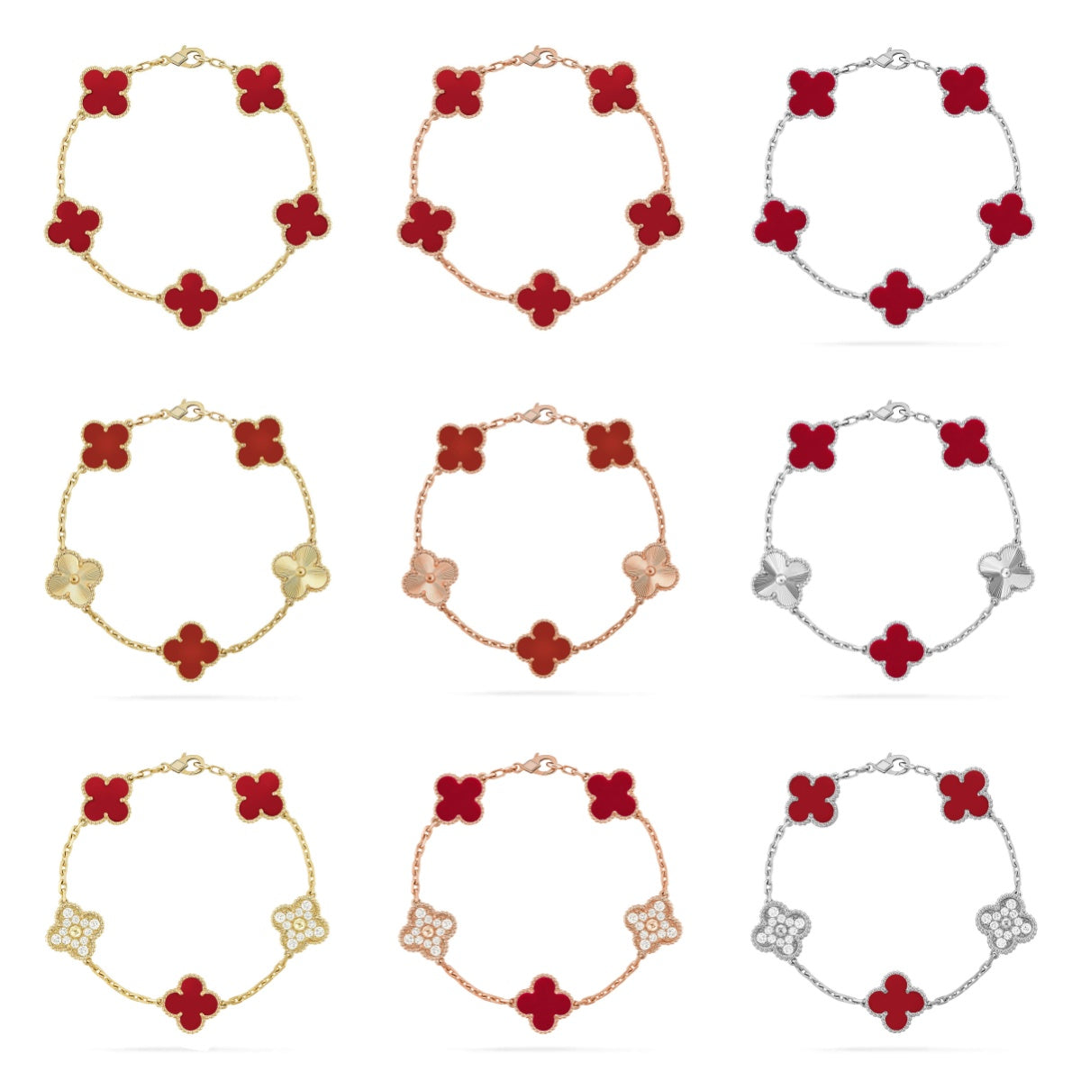 [AURORA]CLOVER 5 MOTIF RED CORNELIAN BRACELET COLLECTION