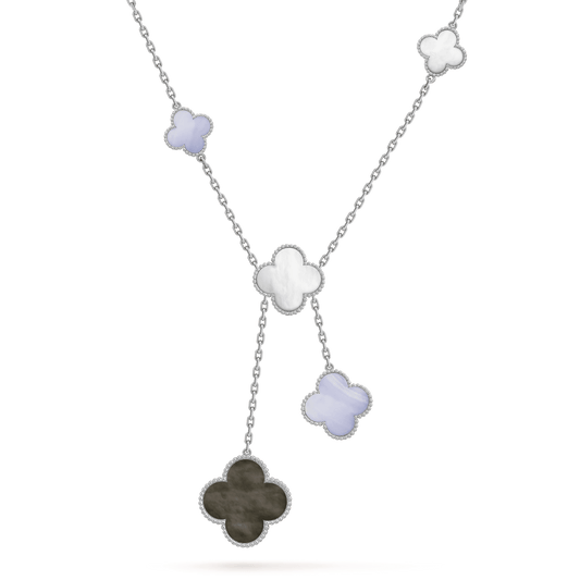 [basloveJW]CLOVER MOP CHALCEDON HALSKETTE SILBER 6 MOTIV 