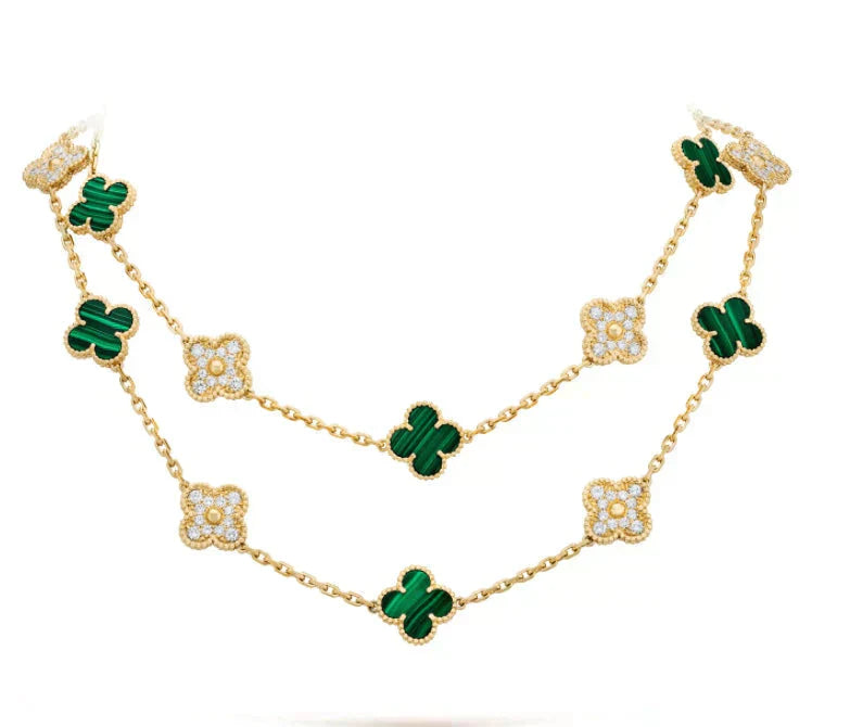 [AURORA]CLOVER 20 MOTIFS MALACHITE DIAMOND NECKLACE