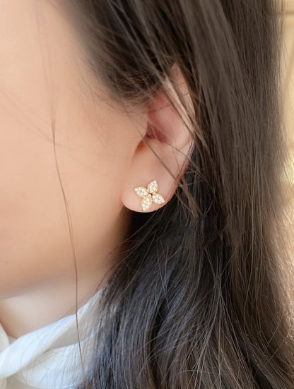 [baslovejewels]STAR BLOSSOM STUD EARRINGS PINK GOLD DIAMONDS