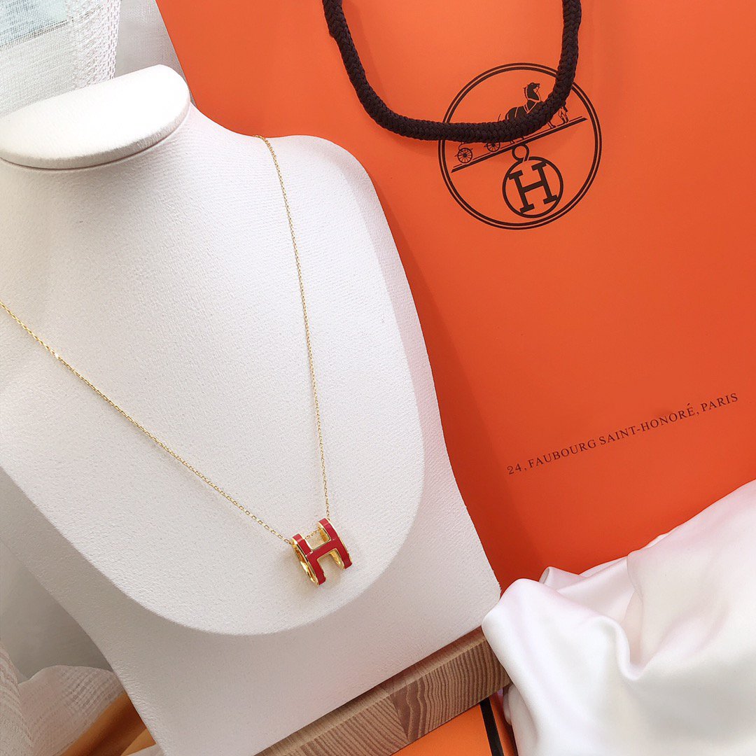 [baslovejewels]HM CLIC RED ENAMEL GOLD NECKLACE