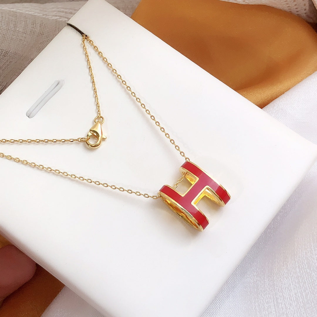 [baslovejewels]HM CLIC RED ENAMEL GOLD NECKLACE