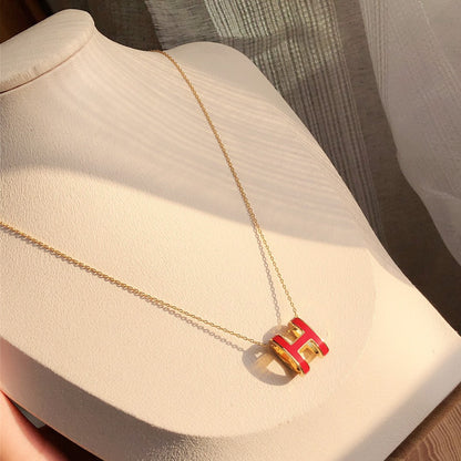[baslovejewels]HM CLIC RED ENAMEL GOLD NECKLACE