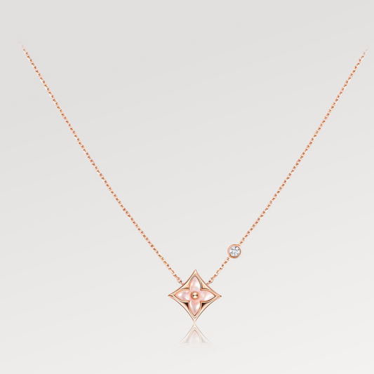 [baslovejewels]STAR PINK MOP 1 DIAMOND PINK GOLD NECKLACE