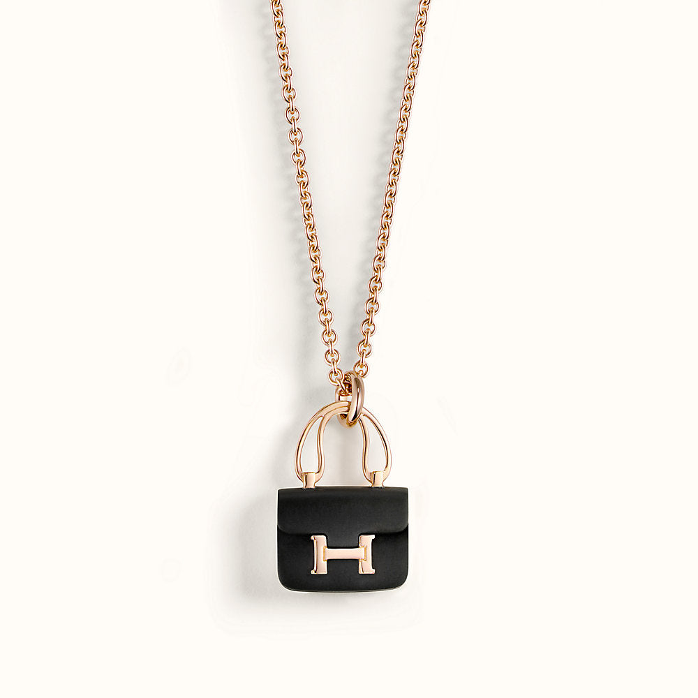 [baslovejewels]CONSTANCE BLACK PEDANT PINK GOLD NECKLACE