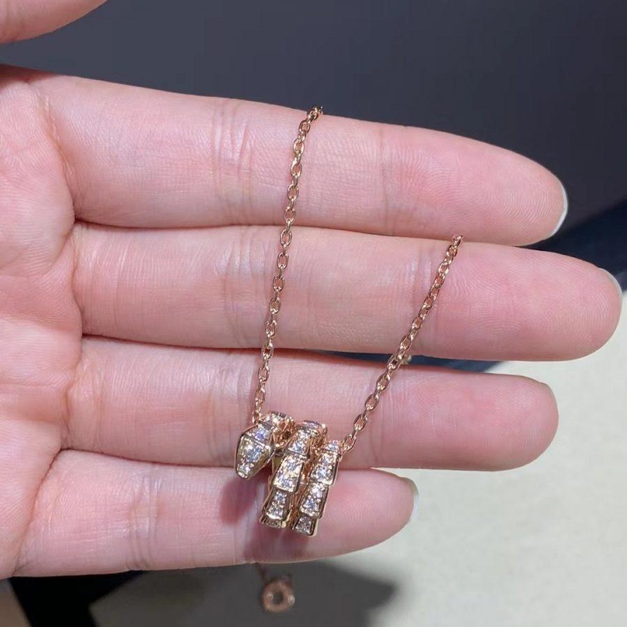 [AURORA]SERPENTI PINK GOLD NECKLACE DOUBLE RING DIAMOND