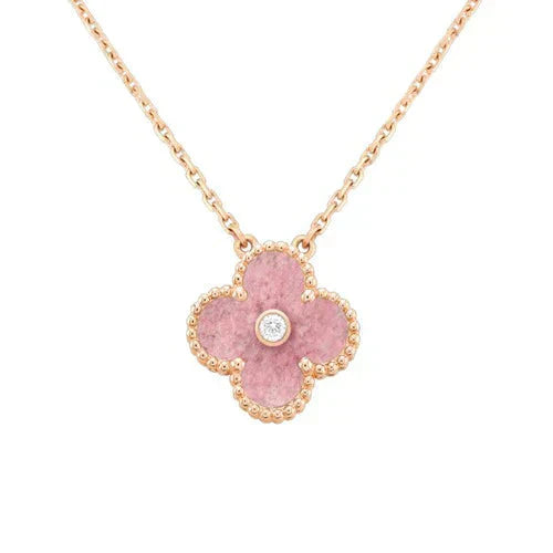 [basloveJW]CLOVER 15MM DIAMANT-RHODONIT-HALSKETTE