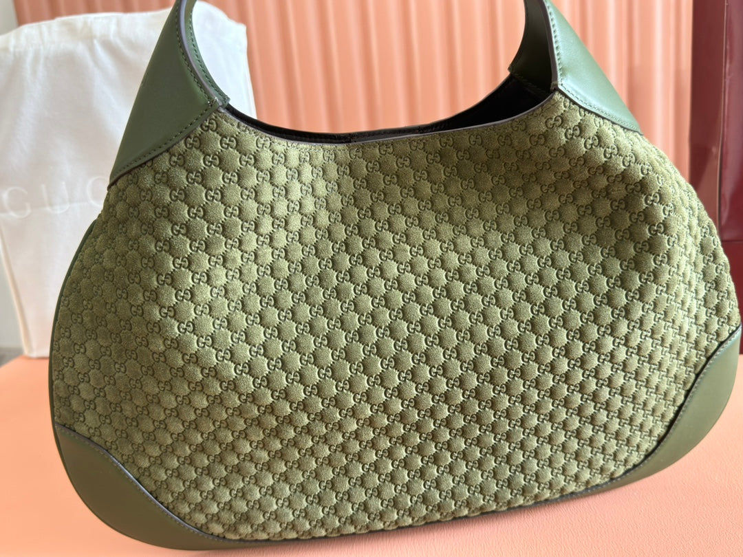 MEDIUM B SHOULDER BAG 42 IN DARK GREEN GG SUEDE