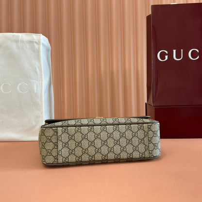 GUCCI 25S OPHIDIA MEDIUM CROSSBODY BAG 28 IN BEIGE CANVAS AND BROWN CALFSKIN