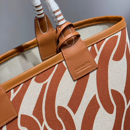 STEEPLE 28 BAG IN OFF-WHITE MIX BROWN CANVAS AND CALFSKIN