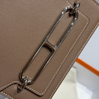 HM ROULIS 18 MINI BAG IN DARK BROWN CALFSKIN SILVER-TONE HARDWARE