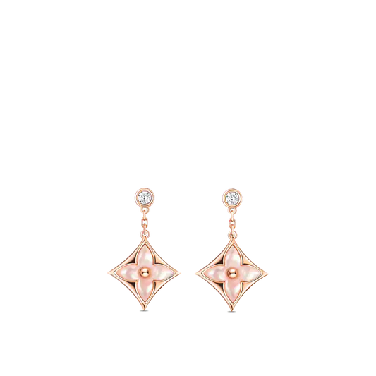 [baslovejewels]DOUBLE STAR PINK GOLD MOP DROP EARRINGS
