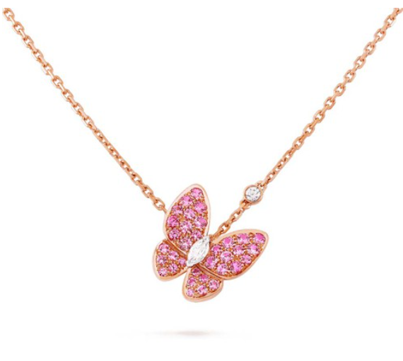 [basloveJW]バタフライ レッドダイヤモンド ローズゴールドネックレス