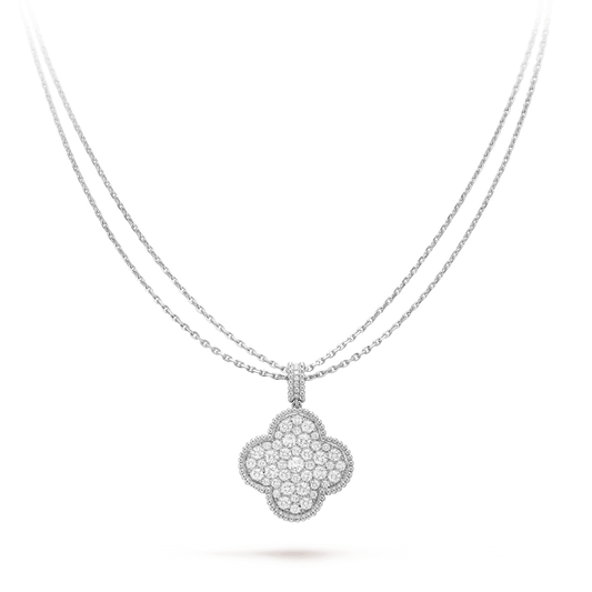[basloveJW]CLOVER 25MM SILBER VOLL DIAMANTEN BIG CLOVER HALSKETTE