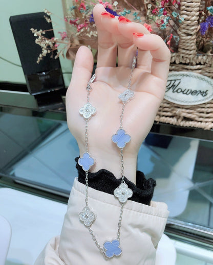 [basloveJW]クローバー 10モチーフ カルセドニー ダイヤモンド シルバーネックレス