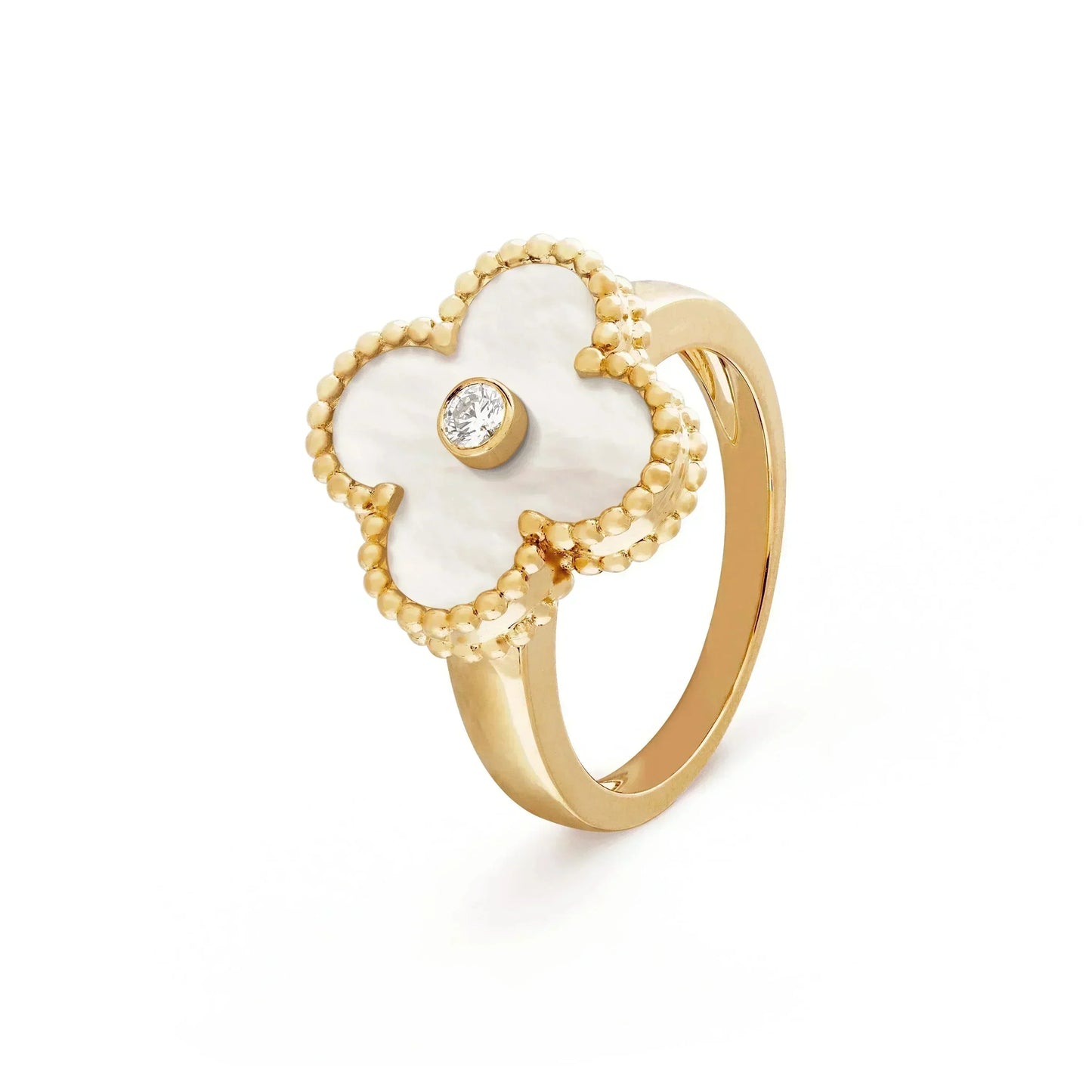 [AURORA]CLOVER PINK MOP RING GOLD DIAMOND